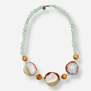 Made‎ For You Necklace Genuine Stones Amazonite Agate Orange Teal Green Blue